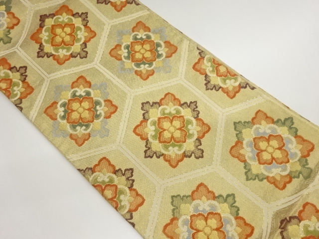 亀甲に華文模様織出し全通袋帯